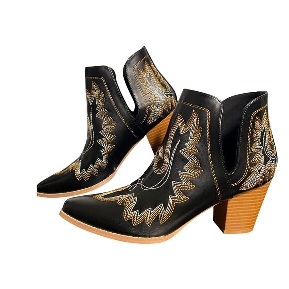 Carcuume Boots Womens Size 10 Western Ankle Cutout Embroidered Cowboy Shoes - Picture 2 of 10